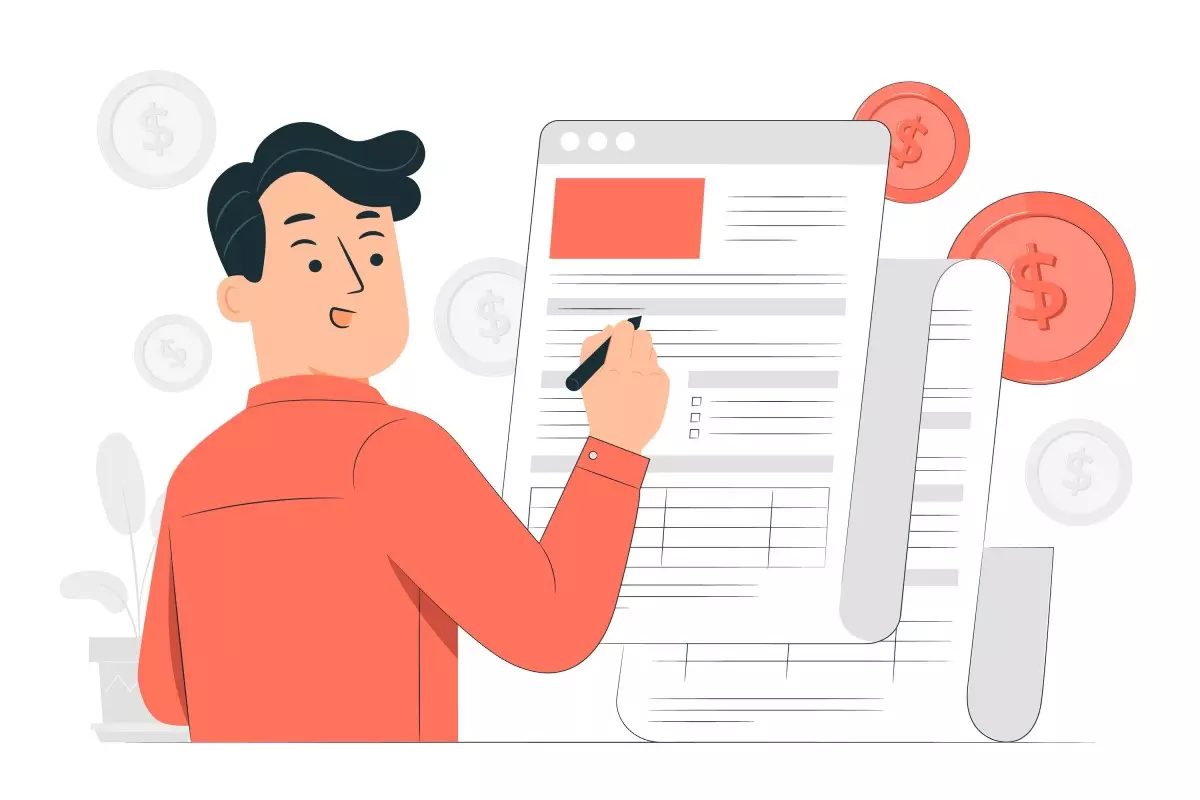 Homem segurando e analisando recibo de pagamento intermitente, composição ilustrativa sobre documentação financeira e pagamento.