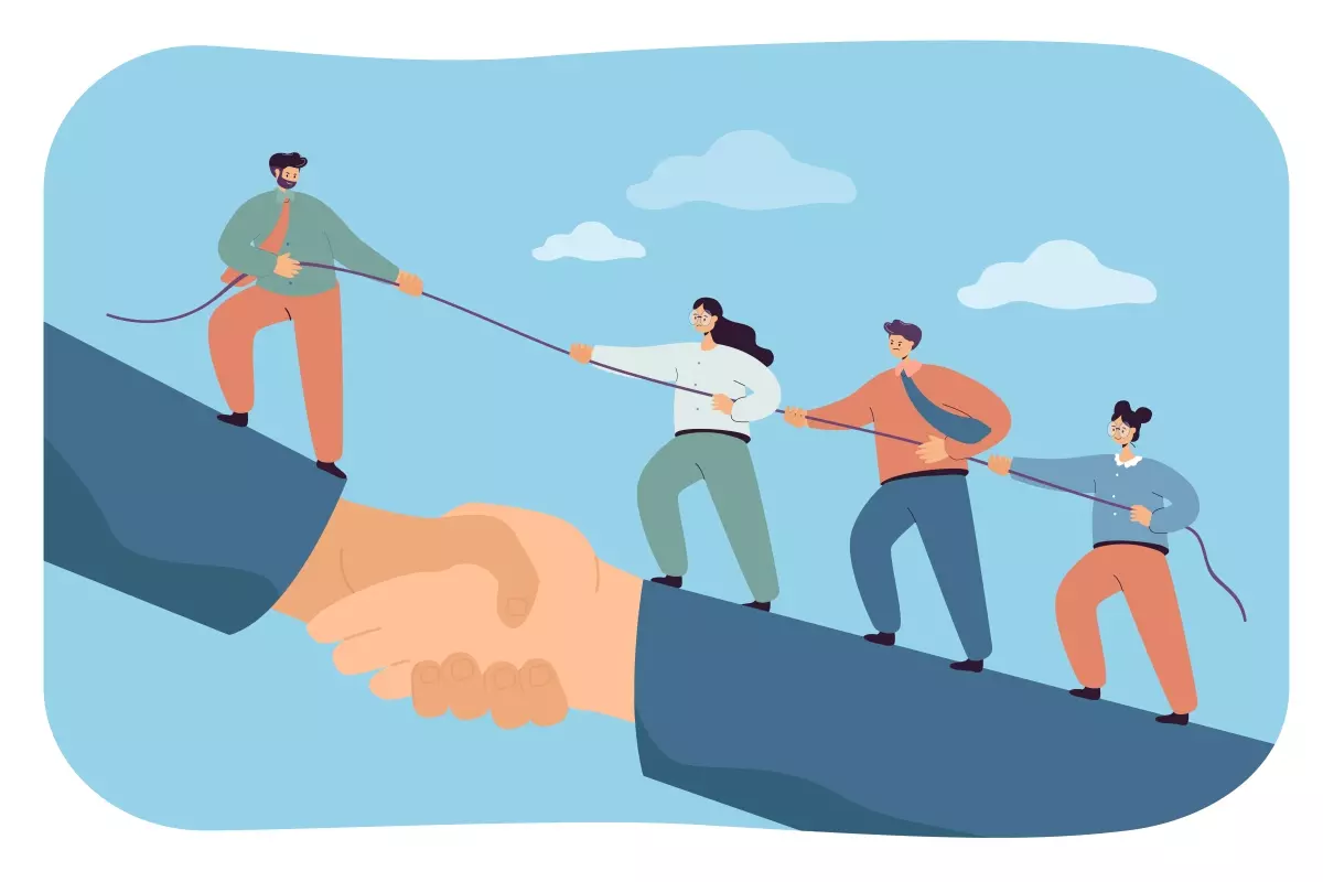 Ilustração representando a importância dos acordos no contrato intermitente, com pessoas colaborando para alcançar entendimento e cooperação.