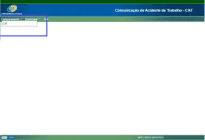 Formulário de Comunicação de Acidente de Trabalho CAT em uma tela de computador, relacionado ao tema 'cat intermitente' em segurança do trabalho.