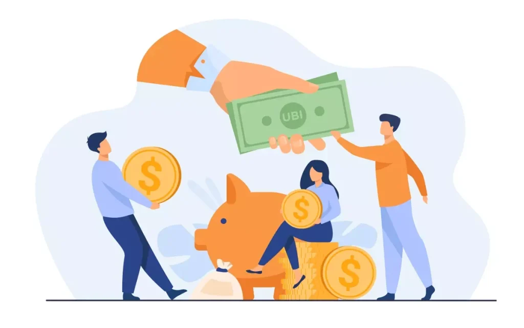 Ilustração dos benefícios corporativos no contrato intermitente, com pessoas trocando dinheiro, reforçando vantagens financeiras para empresas e trabalhadores.