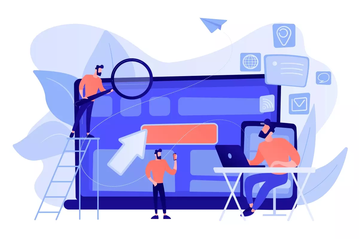 Ilustração representando a Plataforma Trabalho Intermitente Online, com pessoas conectadas usando computadores e dispositivos móveis para facilitar o trabalho remoto.