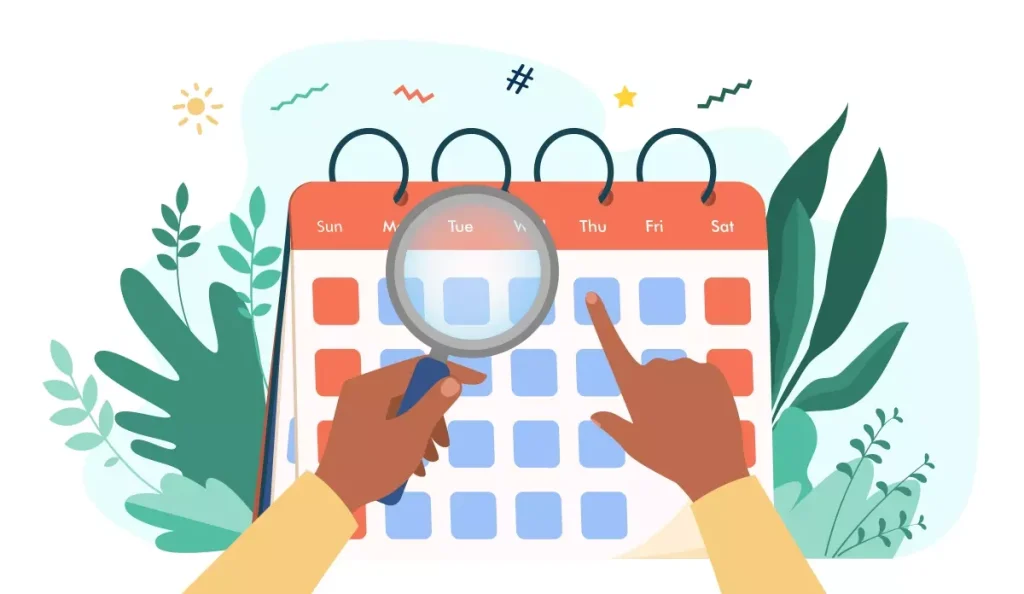 Ilustração representando trabalhadores intermitentes analisando um calendário para entender quantos dias podem prestar serviço, com foco na legislação do trabalho.