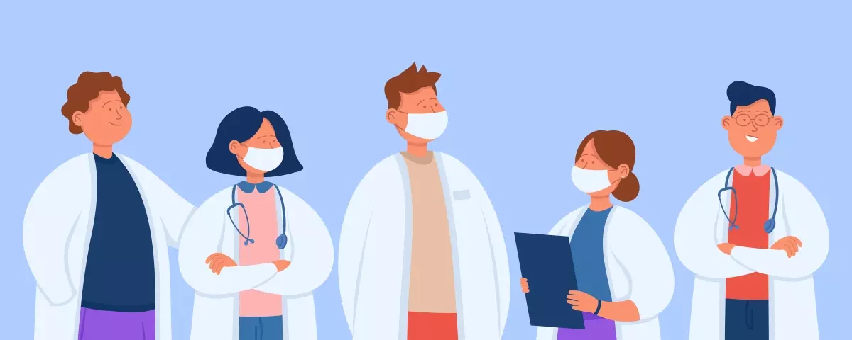 Equipe de profissionais de saúde usando máscaras durante a pandemia, simbolizando o impacto da crise na trabalho intermitente.