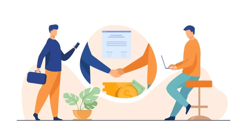 Ilustração sobre rescisão por acordo no contrato de trabalho intermitente, mostrando uma negociação e assinatura de documentos entre empregador e empregado.