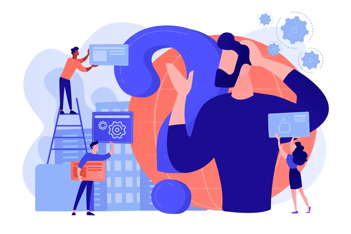 Ilustração sobre o que é trabalhador intermitente, com pessoas interagindo com ícones de tecnologia, gears e atividades relacionadas ao trabalho irregular.