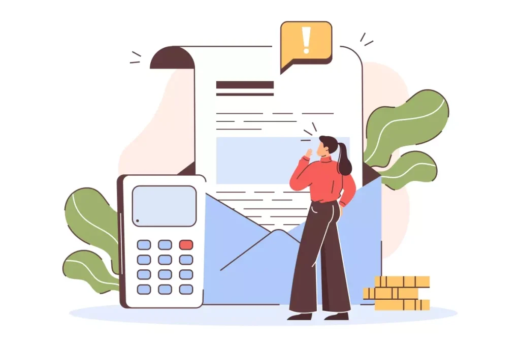 Ilustração explicando o pagamento de verbas rescisórias para o trabalhador intermitente, incluindo documentos, calculadora e dinheiro.