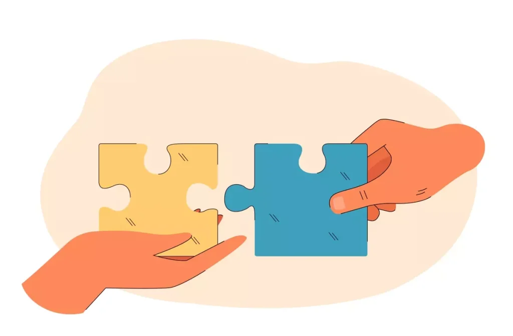Imagem ilustrativa mostrando a diferença entre trabalho intermitente e trabalho temporário, com duas mãos segurando peças de quebra-cabeça que se encaixam, simbolizando a relação entre esses contratos de trabalho.