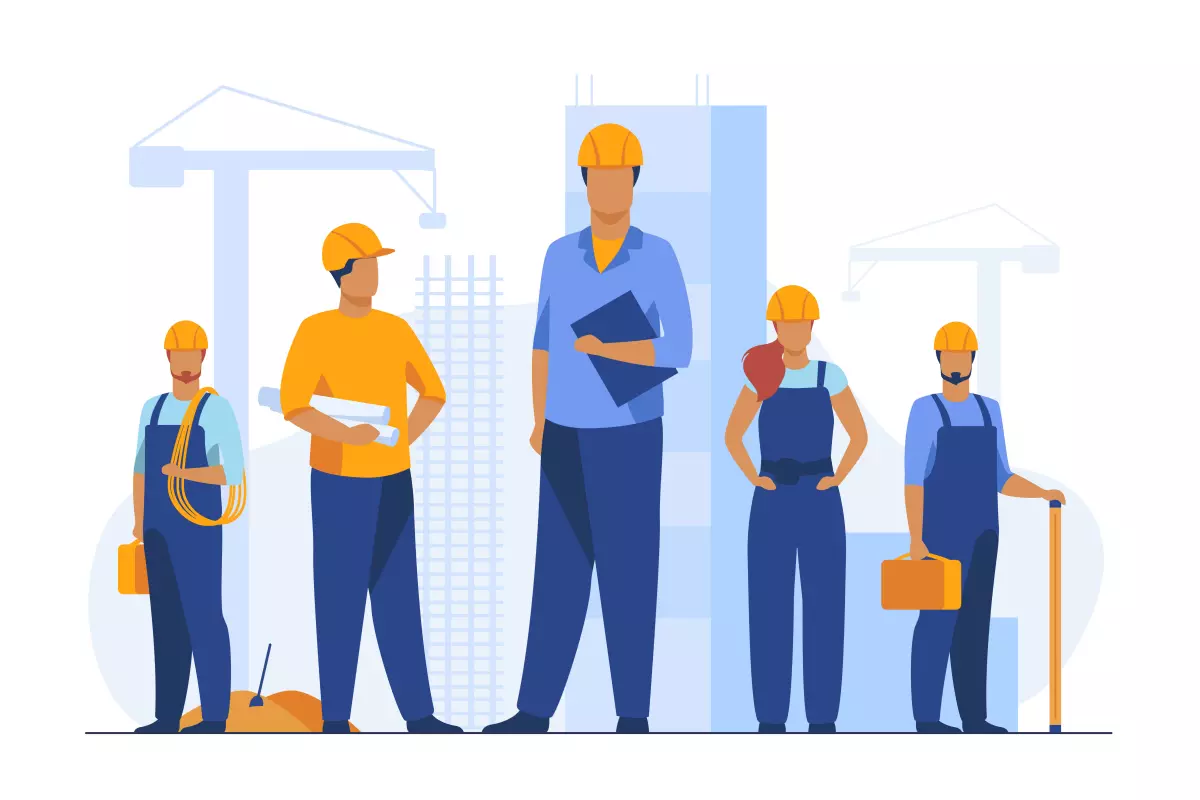 Imagem ilustrativa de trabalhadores em construção civil com equipamentos de segurança, destacando o tema adicional de periculosidade no trabalho intermitente, reforçando a importância de condições seguras e direitos trabalhistas.