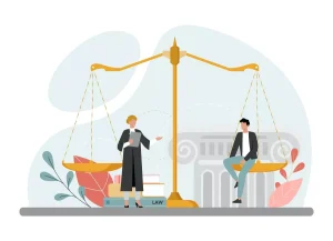 Ilustração representando o conceito de trabalho intermitente na CLT, com duas pessoas em lados opostos de uma balança, simbolizando equilíbrio e direito trabalhista.