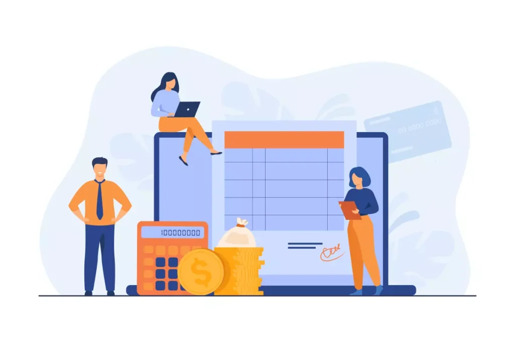 Ilustração explicativa do cálculo do recibo do salário do empregado intermitente, com elementos como computador, calculadora e símbolos de dinheiro, destacando a importância de compreender o pagamento de forma clara e precisa.