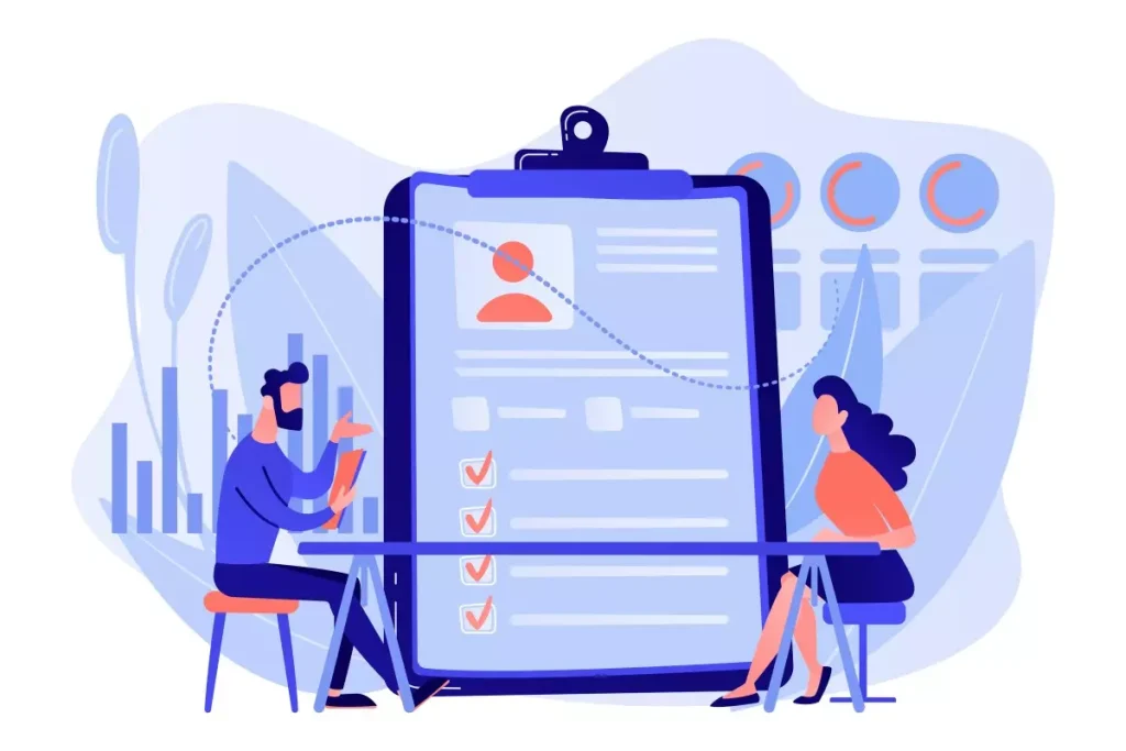 Imagem ilustrativa sobre contratação intermitente, mostrando duas pessoas discutindo um contrato em formato de documento com marcações, simbolizando o processo de efetivação de contratos intermitentes.