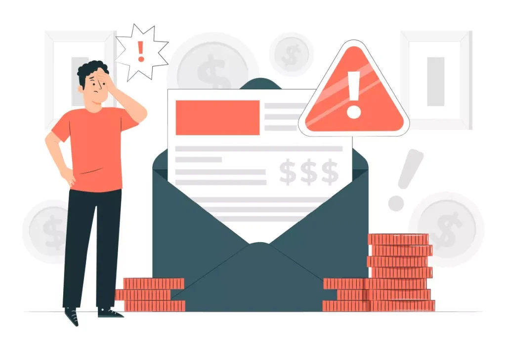 Imagem explicativa sobre o valor da multa do FGTS no contrato intermitente com alerta de mensagem e dinheiro ao redor