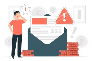 Imagem explicativa sobre o valor da multa do FGTS no contrato intermitente com alerta de mensagem e dinheiro ao redor