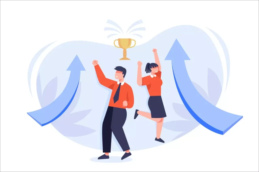 Imagem ilustrativa destacando as vantagens do trabalho intermitente no setor de serviços, com profissionais celebrando e gráficos de crescimento ao fundo.