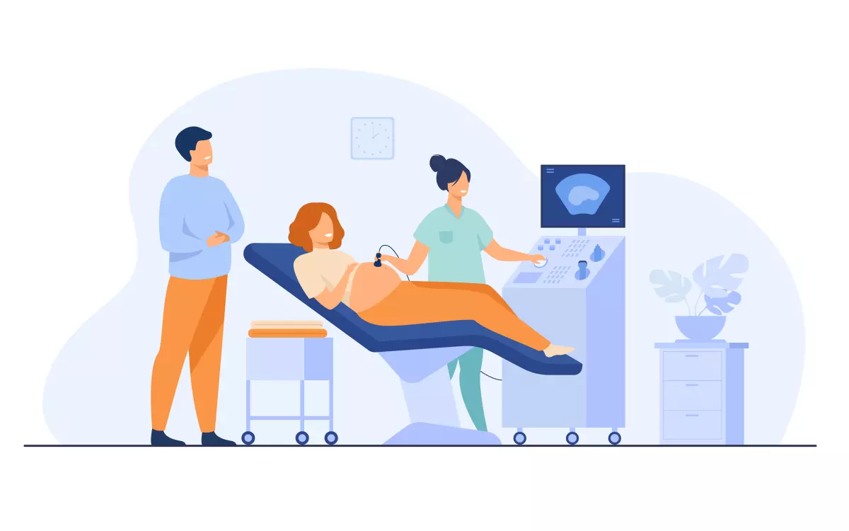 Imagem ilustrativa de uma gestante deitada na cama de hospital durante uma consulta médica para avaliar estabilidade da gestante no contrato intermitente.
