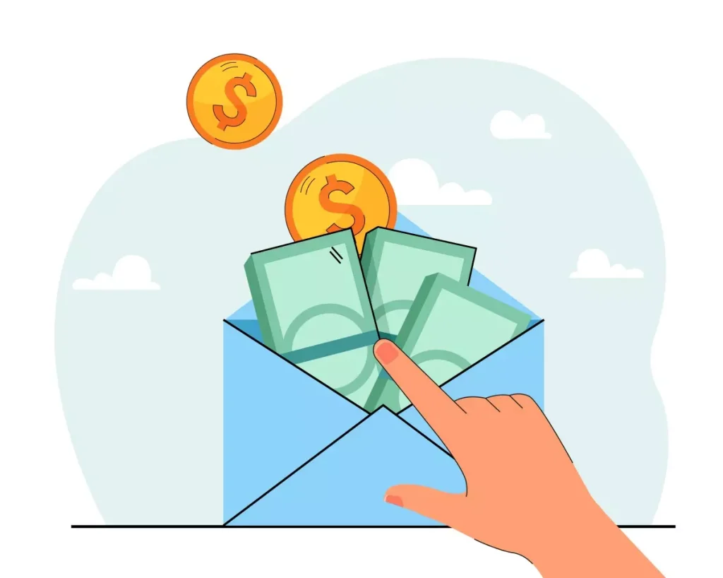 Ilustração mostra trabalhador intermitente recebendo dinheiro, destacando o direito ao Abono Salarial. Esquema visual de dinheiro saindo de uma caixa de correio.