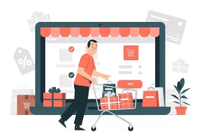 Pessoa fazendo compras online na Black Friday, ilustrando oportunidades de trabalho intermitente durante a promoção, com destaque para a conveniência do comércio digital.