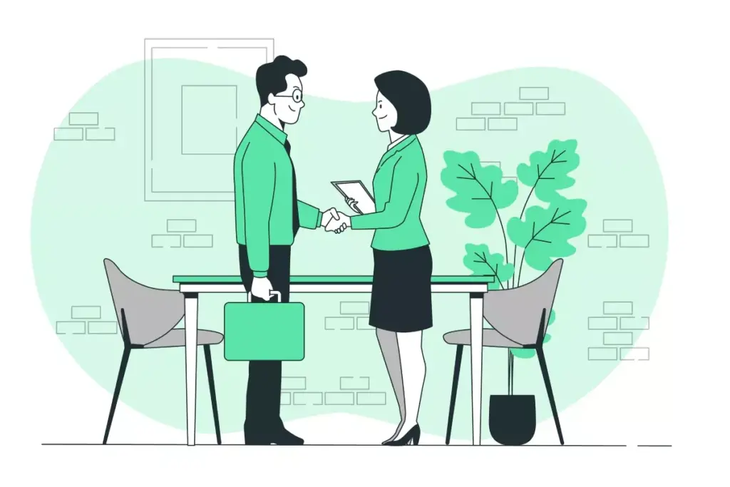 Imagem ilustrativa de uma conversa de encerramento de contrato intermitente entre um empregador e um trabalhador, destacando o momento de finalização do contrato. Ideal para quem busca informações sobre quando se encerra o contrato intermitente.