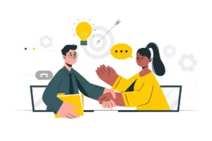 Ilustração representando uma negociação de contrato intermitente, ideal para quem busca informações sobre quantas vezes pode renovar o contrato intermitente.