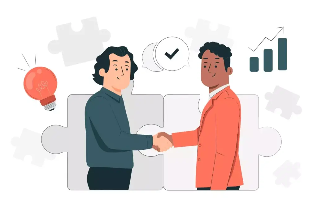 Imagem que mostra dois homens apertando as mãos em um ambiente de negócios, simbolizando confiança e parceria no TIO Digital, reforçando que é uma empresa confiável.