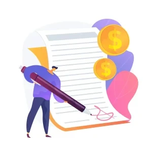 Ilustração representando contrato de trabalho intermitente com assinatura e moedas, destacando o tema 'trabalho intermitente assina carteira' para otimização SEO.
