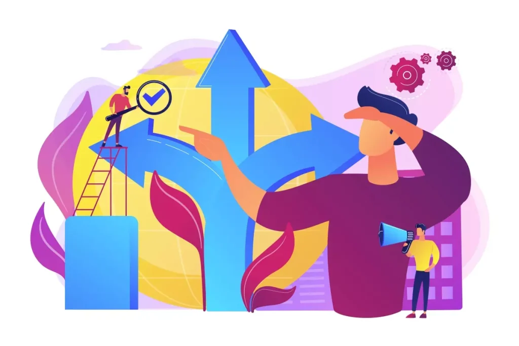 Ilustração representando contrato temporário em eventos, com pessoas coordenando e planejando atividades, simbolizando oportunidades temporárias de trabalho.